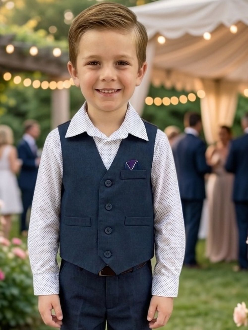 Take 50% OFF- Van Heusen Boys Navy Dress Vest with Shirt and Pocket Square